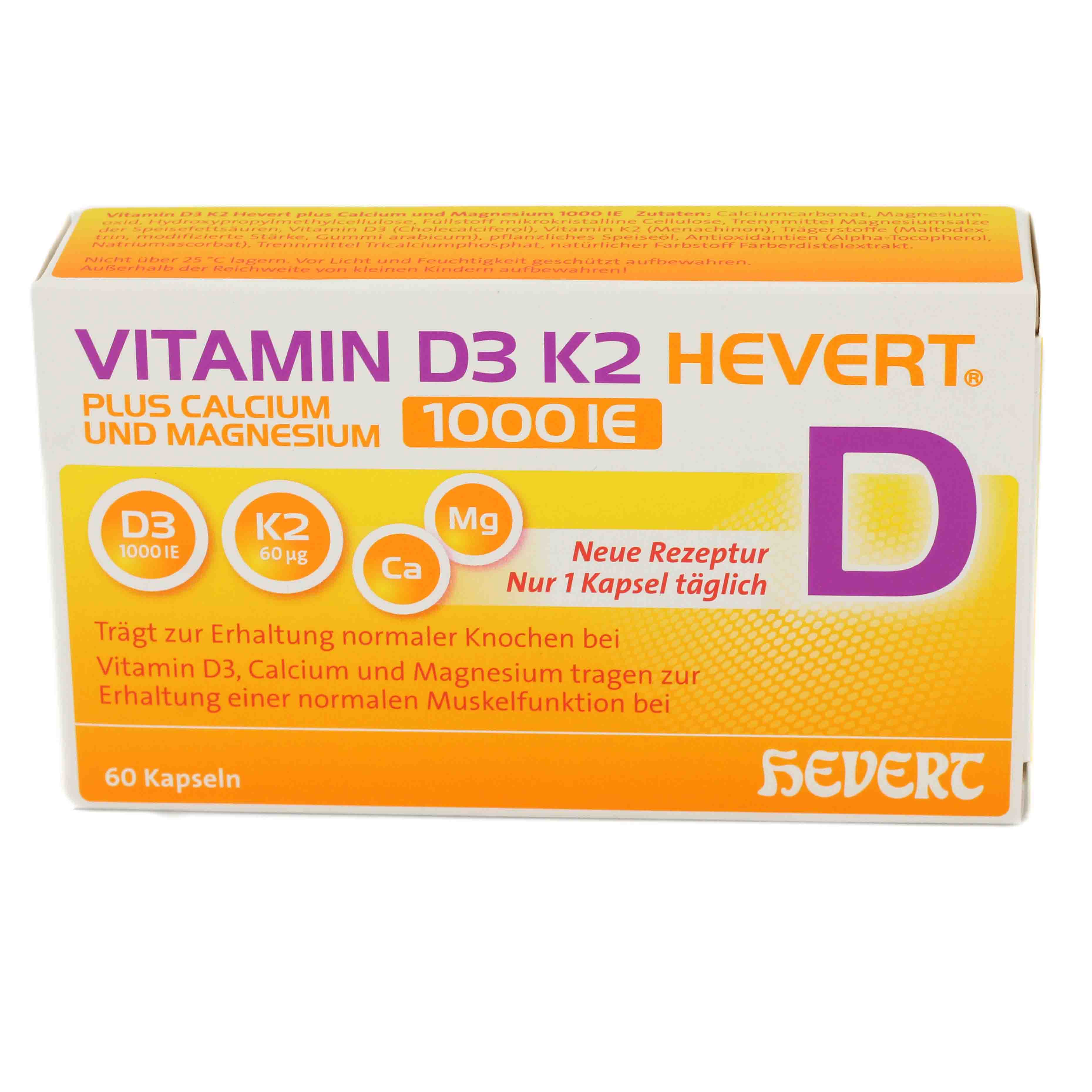 VITAMIN D3 K2 Hevert+Calcium u.Magnes.1000 IE Kps.