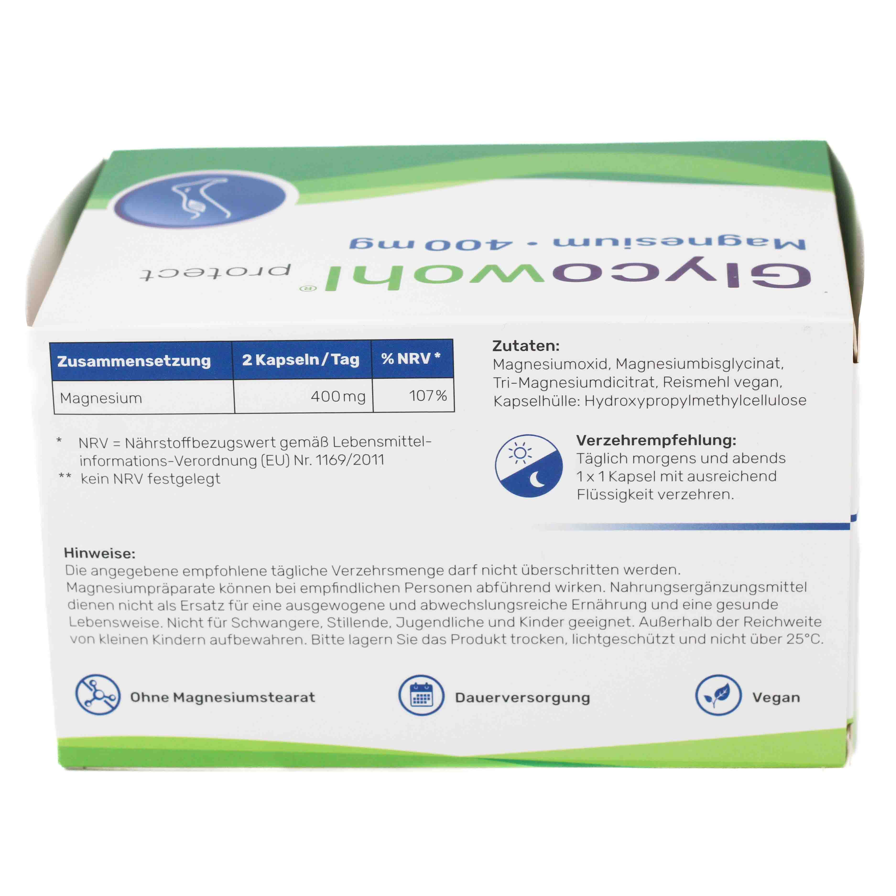 GLYCOWOHL Magnesium 400 mg hochdosiert vegan Kaps.