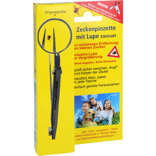 ZECKENPINZETTE Chirurgenstahl mit Lupe